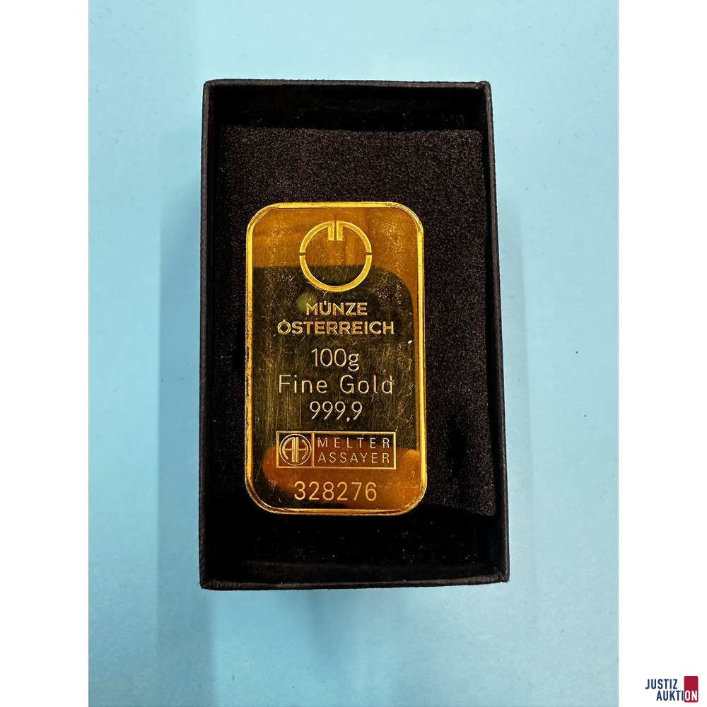 Goldbarren 100 g Fine Gold 999&comma;9 &lpar;MELTER ASSAYER&rpar;&nbsp;Nr&period; 328276