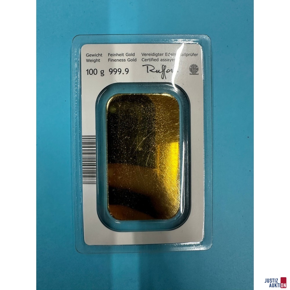 Goldbarren 100 g Fine Gold 999&comma;9 &lpar;MELTER ASSAYER&rpar;&nbsp;Nr&period; 328276