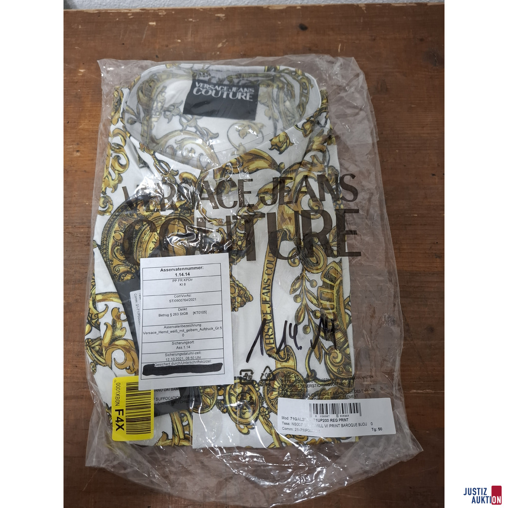 Versace Hemd wei&szlig; mit Aufdruck Gr&period; 5