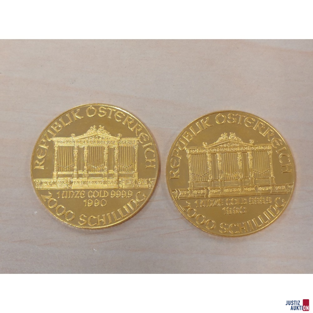 2 Stück Wiener Philharmoniker 1 Unze á 31,10g 999,9‰ Feingold