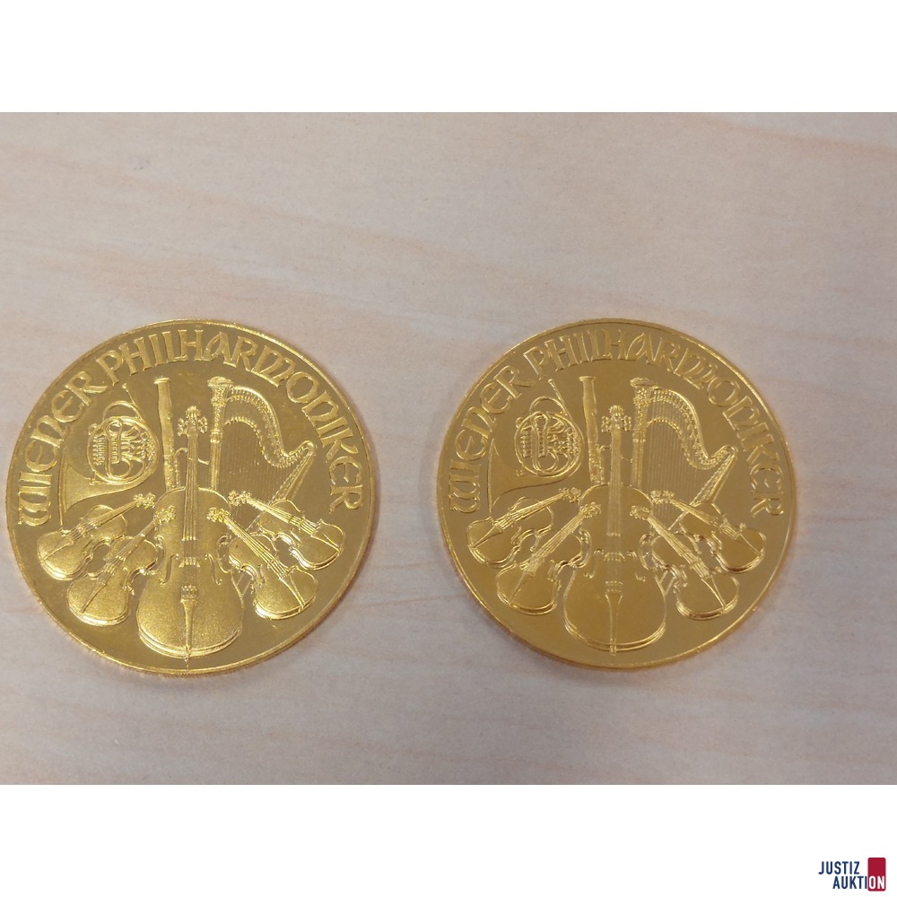 2 Stück Wiener Philharmoniker 1 Unze á 31,10g 999,9‰ Feingold