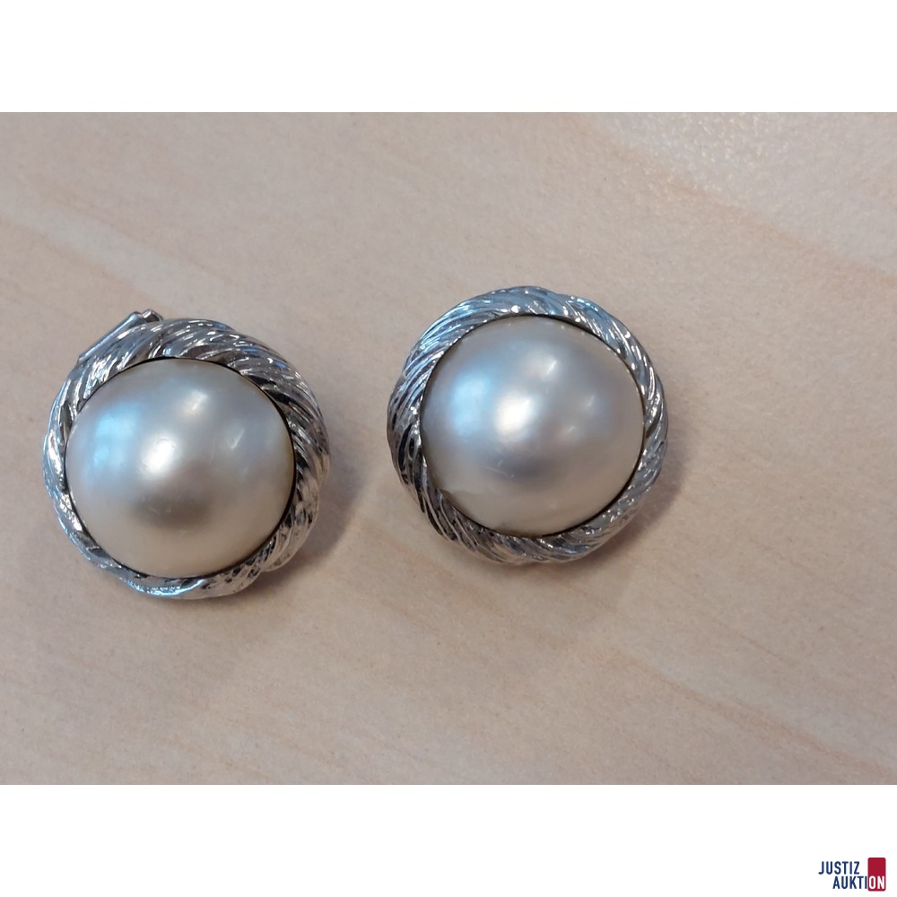 1 Paar Perlenohrclips Weißgold 585 ‰ amtspunziert - 17,2 g