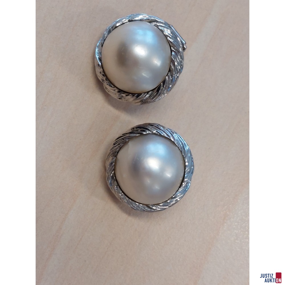 1 Paar Perlenohrclips Weißgold 585 ‰ amtspunziert - 17,2 g