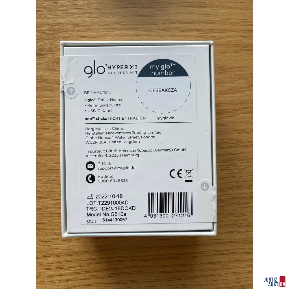 Verpackung "glo Tabak Heater" vor dem Öffnen (hinten)
