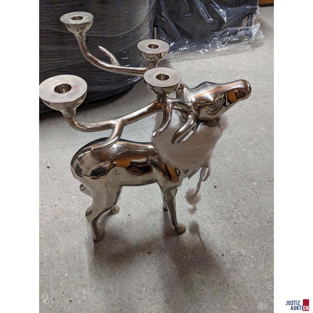 Kerzenhalter Hirsch mit Fell silber