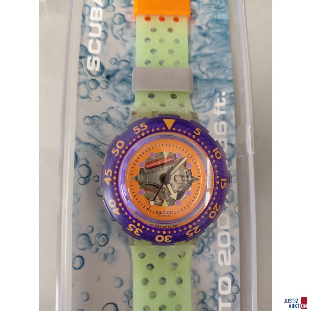Swatch Scuba mit H&uuml;lle&nbsp;Modell S142 -&nbsp;Batteriebetrieben Plastikband
