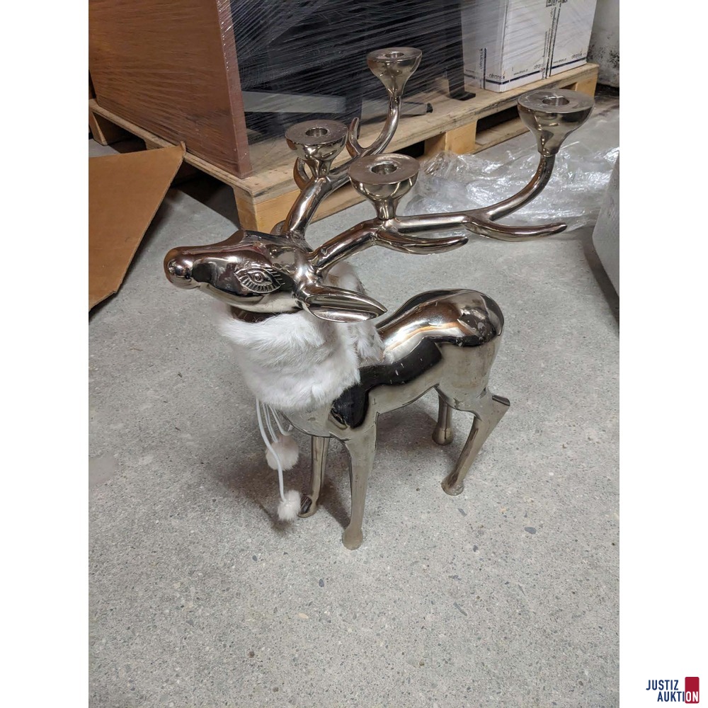Kerzenhalter Hirsch mit Fell silber