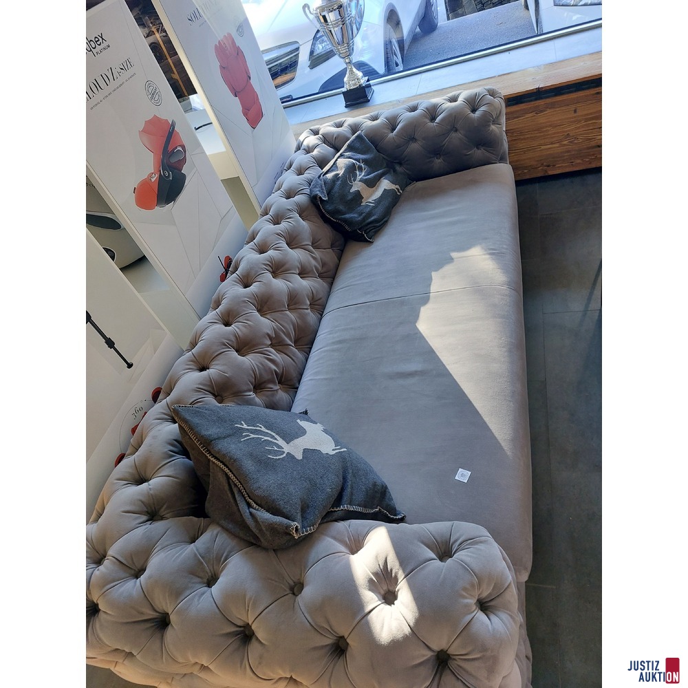 Couch Einteilig Grau mit Samtstoff