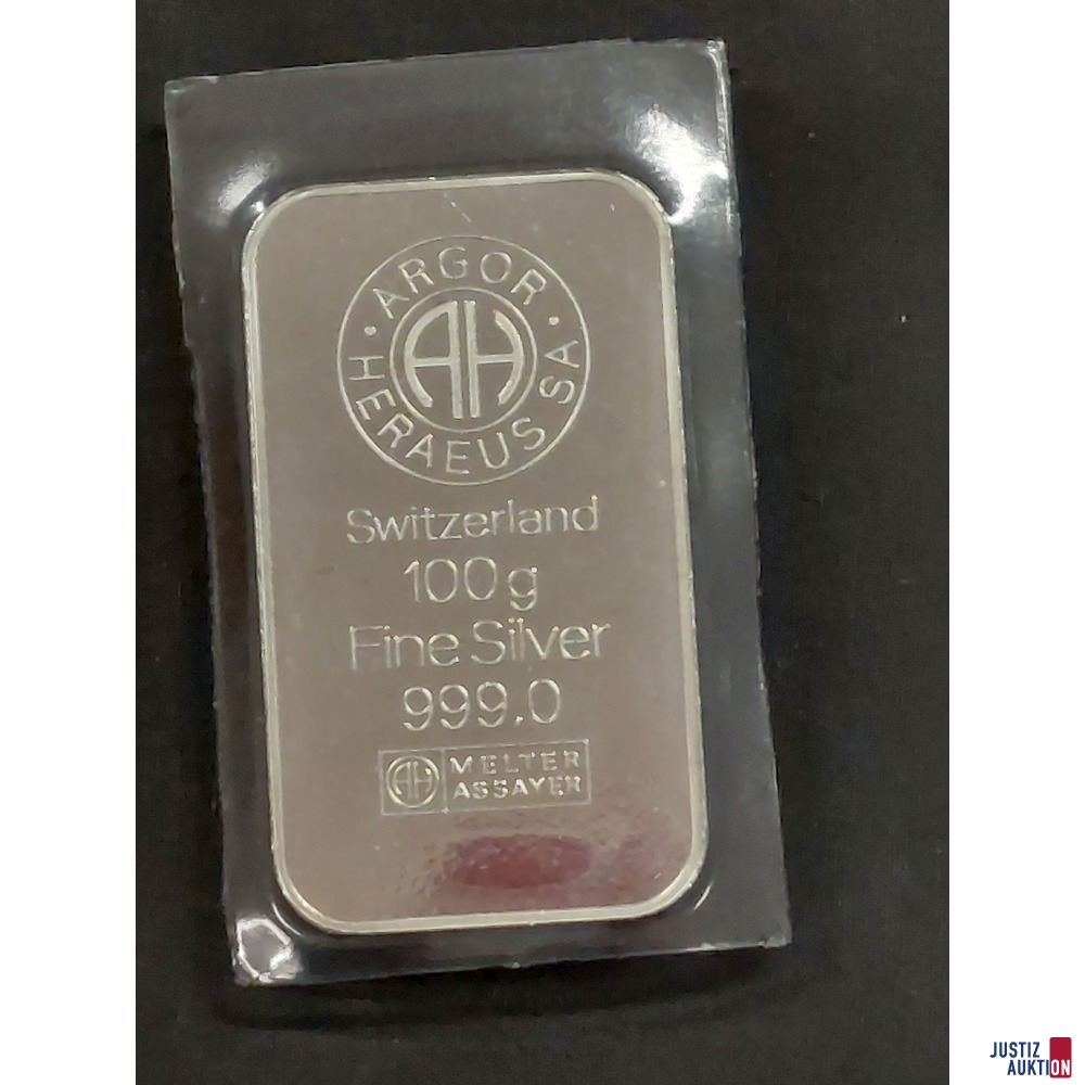 Silberbarren 100 g - 999,0 ‰ Argor Heraeus Schweiz