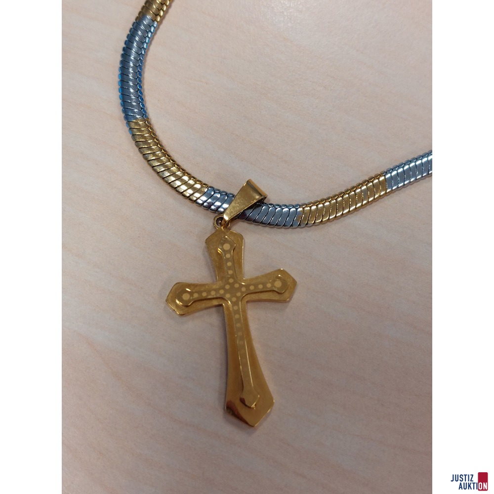 Herrenkette L&auml;nge 50 cm mit Kreuz Modeschmuck unecht gebraucht