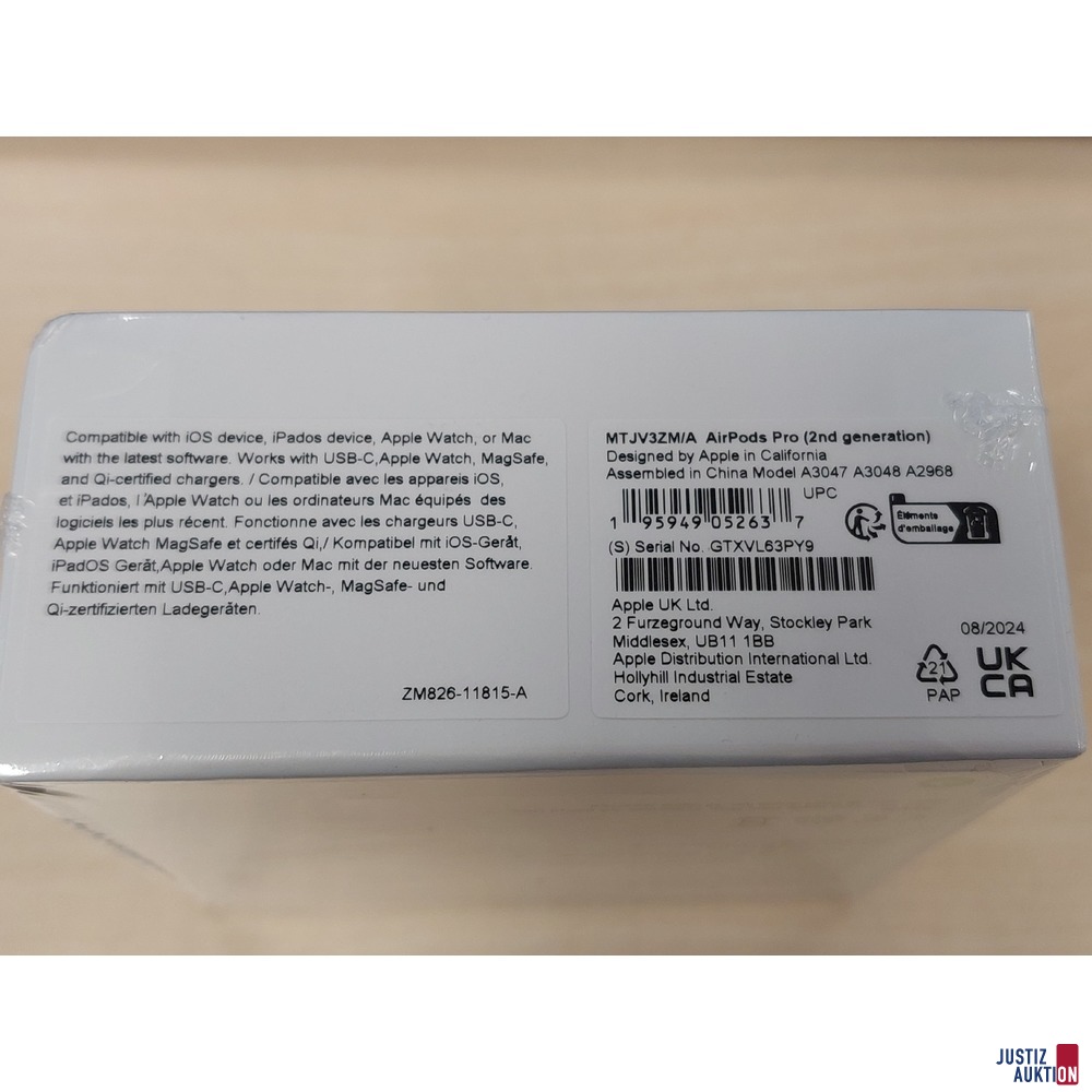 AirPods Pro &lpar;2nd generation&rpar; der Marke Apple Seriennummer&colon; GTXVL63PY9 in Originalverpackung &ndash; verschwei&szlig;t NEU