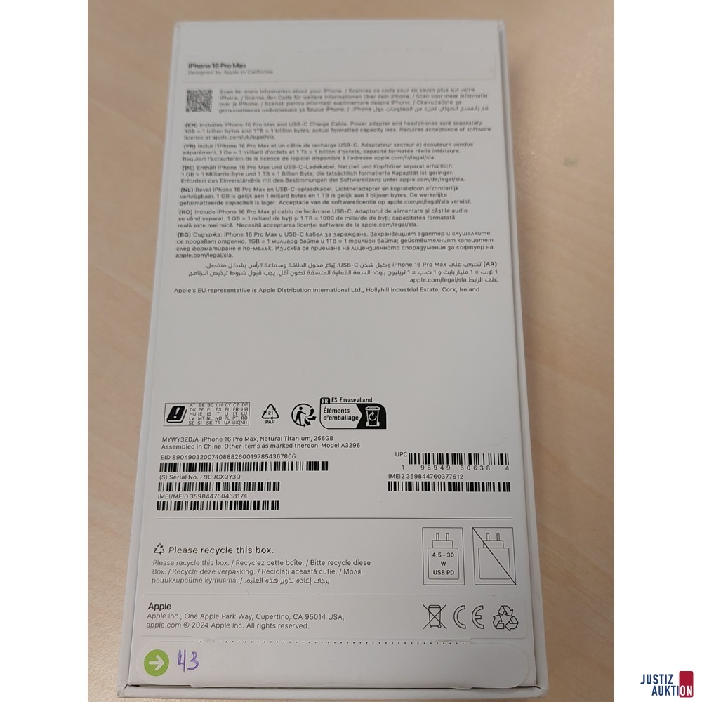 Handy der Marke Apple iPhone 16 Pro Max Natural Titanium&comma; 256GB
