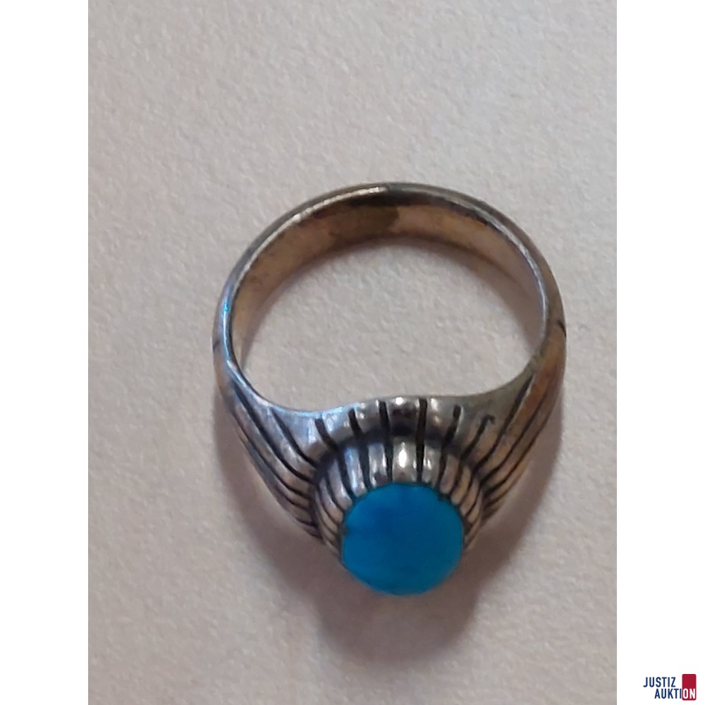 Modeschmuck Ring mit blauen Schmuckstein Größe 56