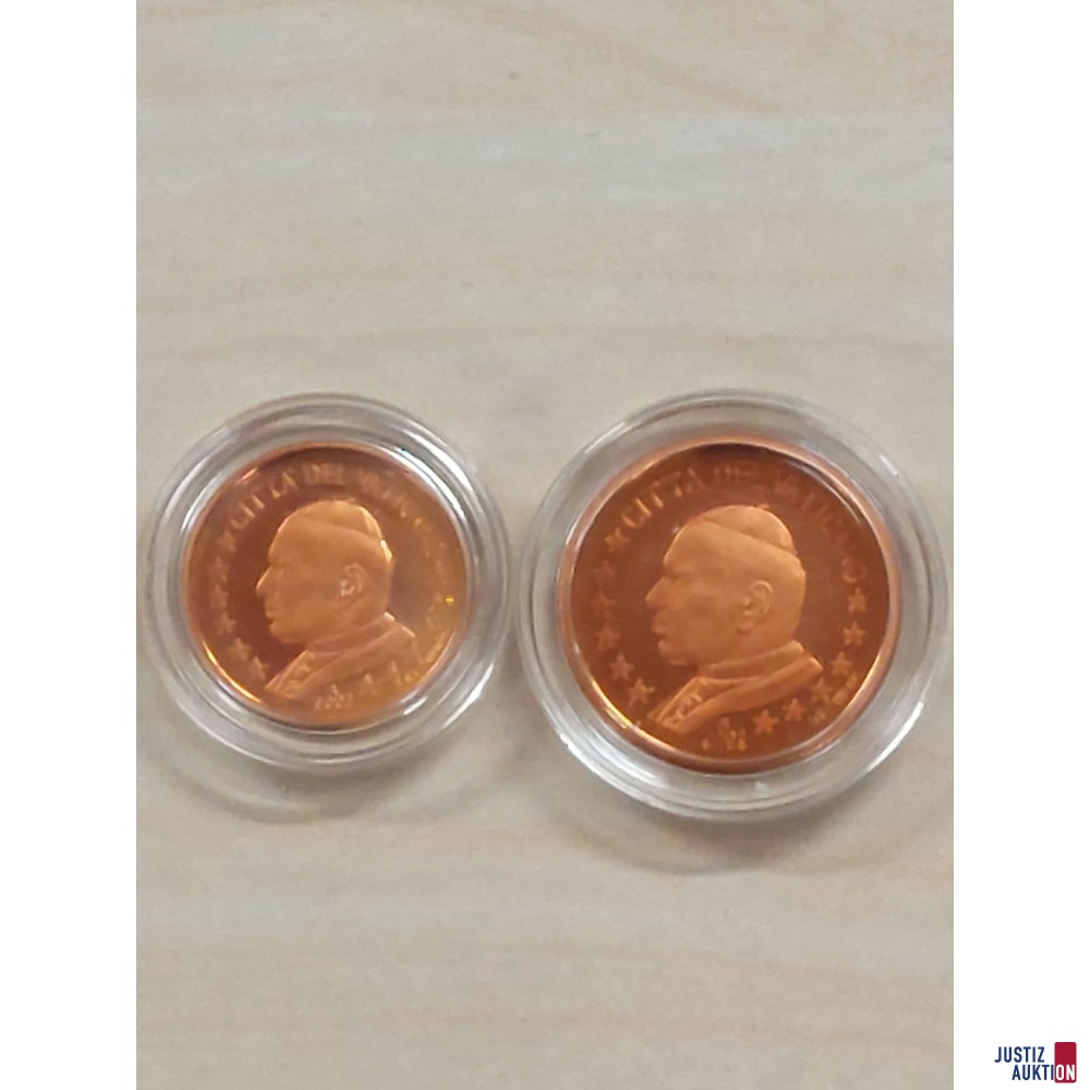 Vatikan 1 Cent und 2 Cent 2002 in polierter Platte