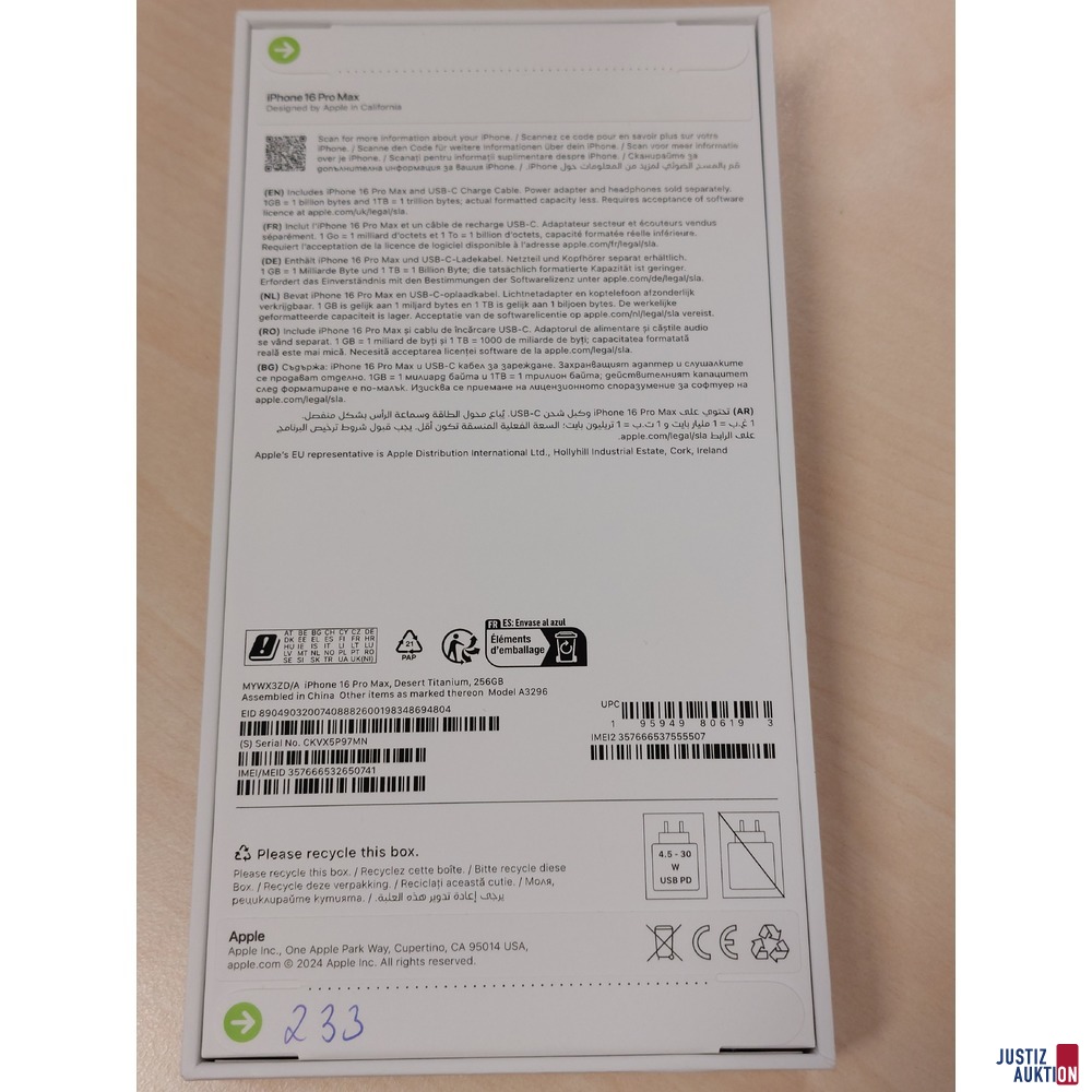 Handy der Marke Apple iPhone 16 Pro Max Desert Titanium&comma; 256GB