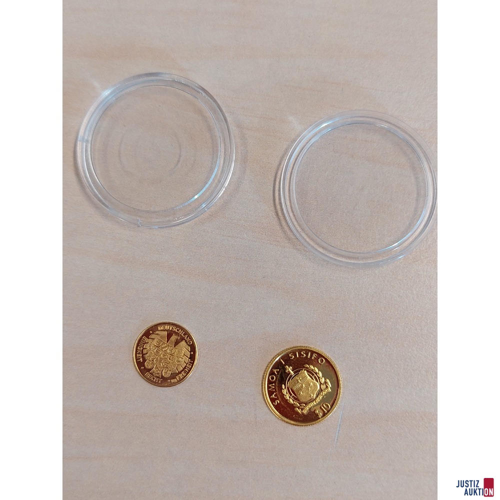 1 Samoa Gold 10 Dollar 2005 Motiv Johannes Paul II 1&sol;25 Unze dazu 1 Medaille Wolfgang Amadeus Mozart