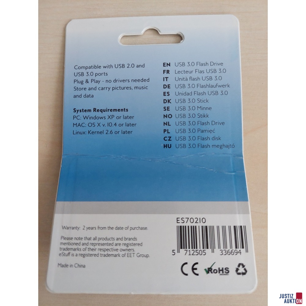 USB Stick der Marke eSTUFF 16 GB Slide Drive USB3.0 Flash Storage NEU und originalverpackt