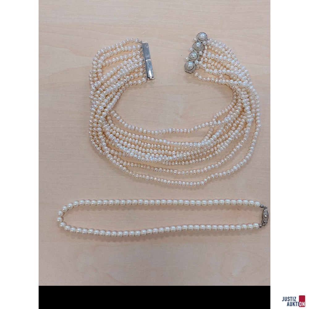 Perlenkette 9-reihig mit Weißgold-Verschluss 585 ‰