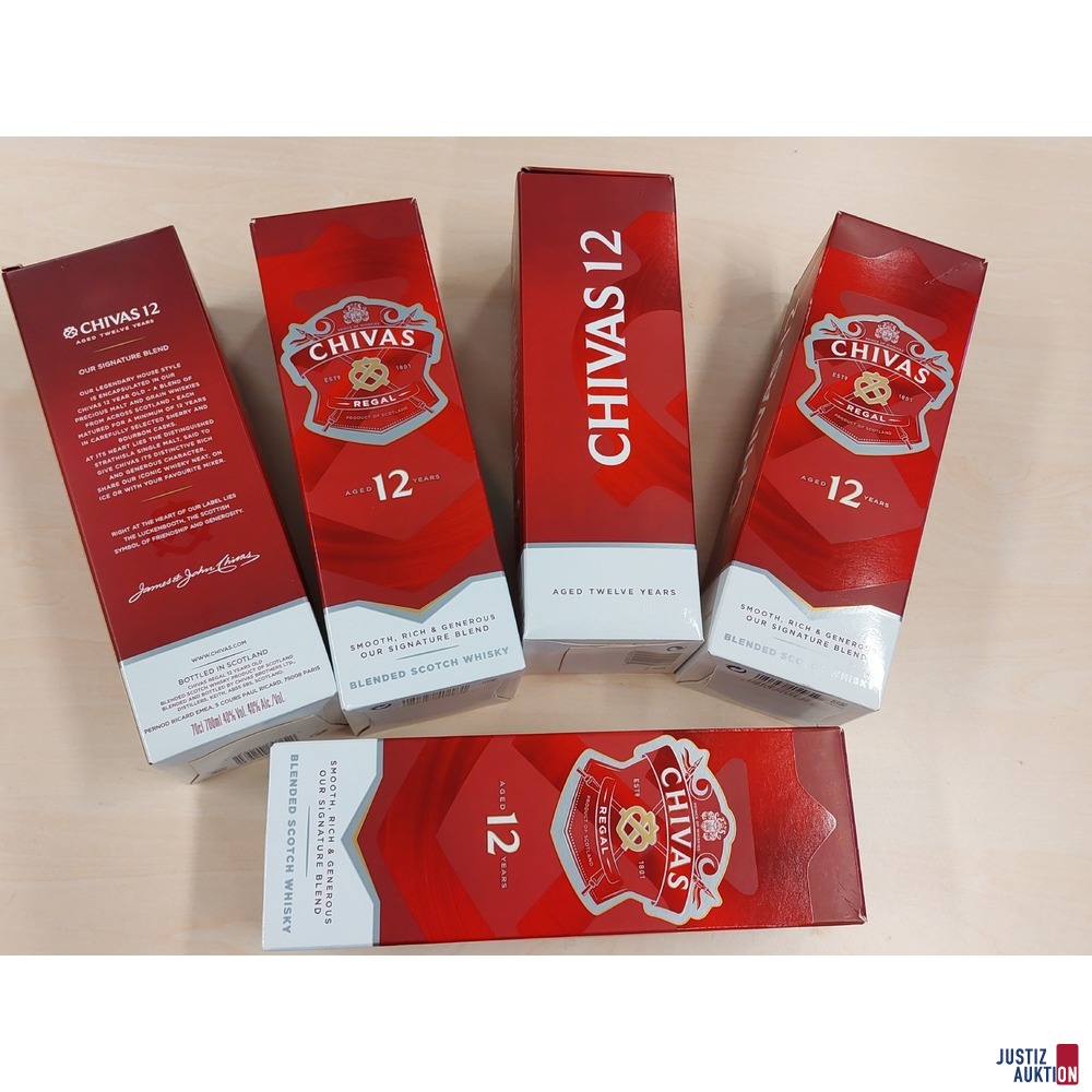 5 Flaschen Whisky der Marke CHIVAS Regal Aged 12 Years in Originalverpackung - NEU