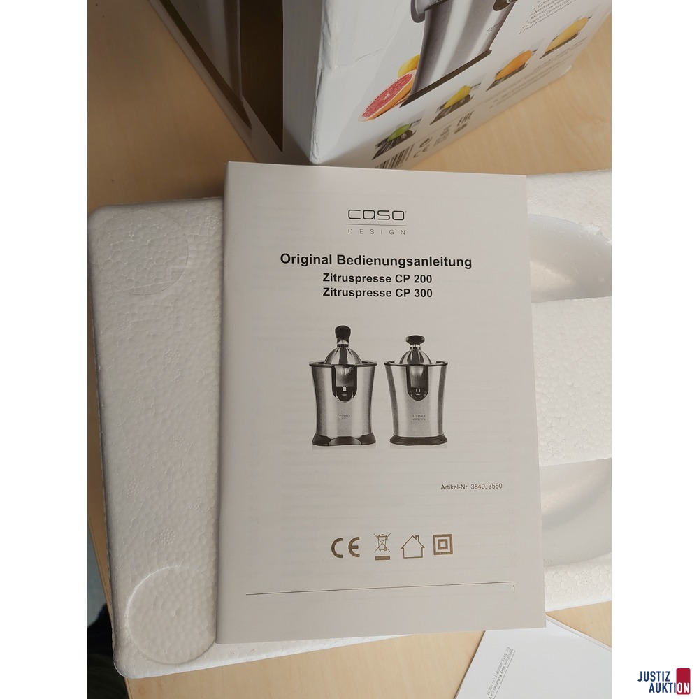Zitruspresse der Marke Caso CP 300 in Originalverpackung &lpar;diese bei der &Ouml;ffnung leicht besch&auml;digt&rpar;&ndash; NEU