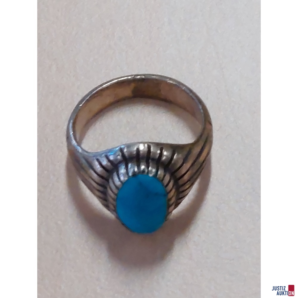 Modeschmuck Ring mit blauen Schmuckstein Größe 56