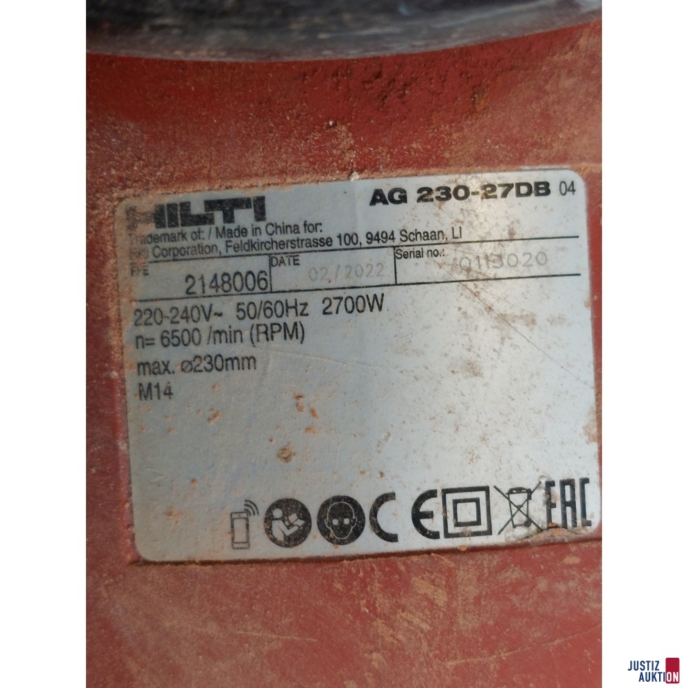 Winkelschleifer der Marke HILTI AG 230-27DB &nbsp;