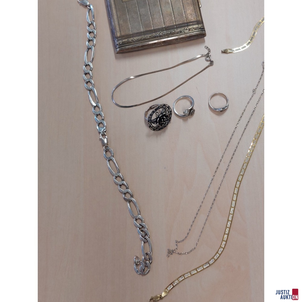 Konvolut an diversen Silberschmuck und 1 Zigarettenetui punziert zusammen 209,1 g