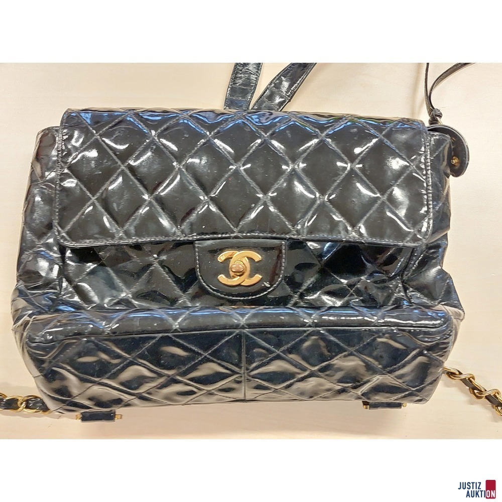 Vintage Chanel Lederrucksack&nbsp;Lackleder schwarz