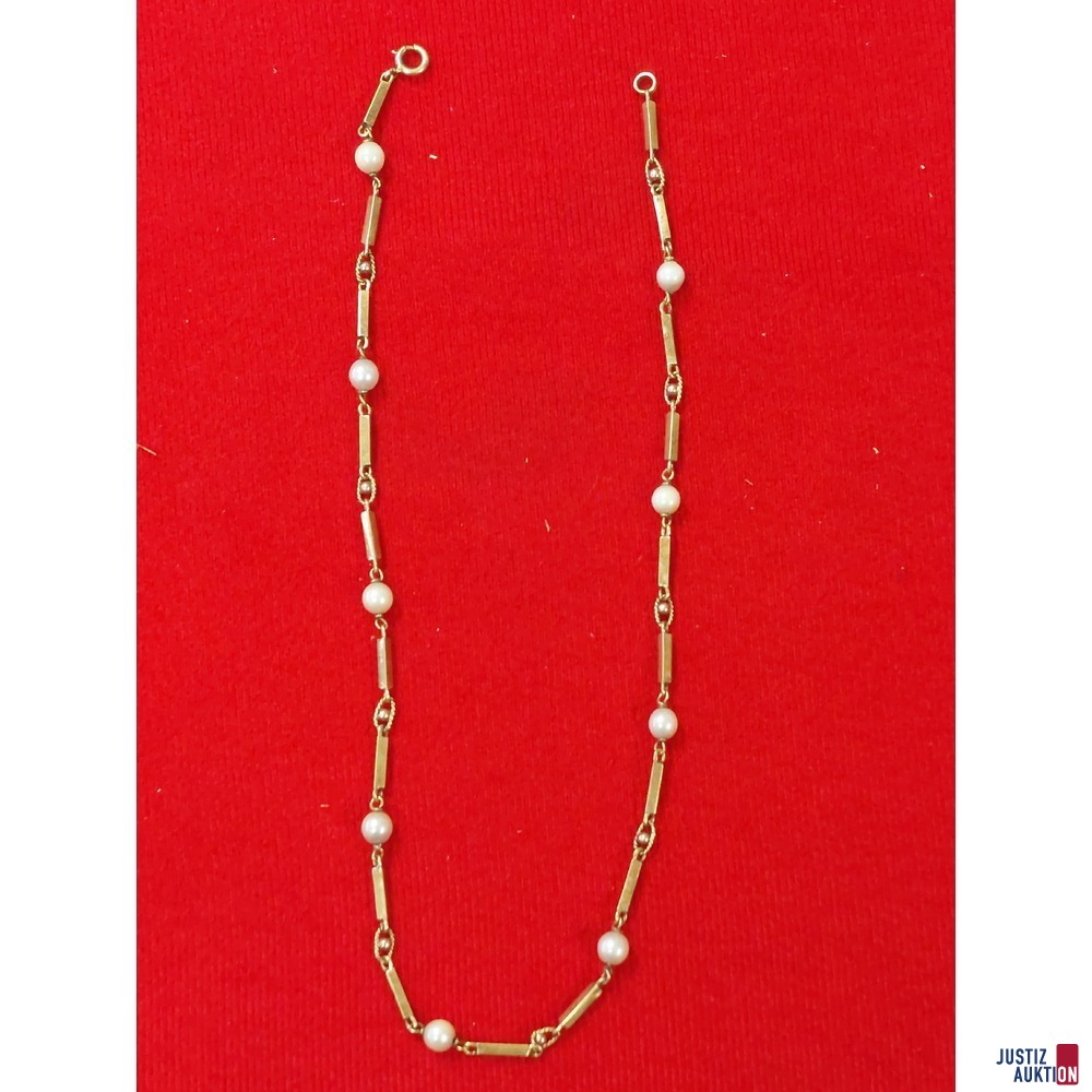 Goldkette mit Stäbchen und Perlen 585 gelbgold