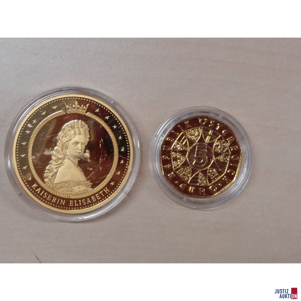 2 vergoldete 5 Euro M&uuml;nzen aus 2013