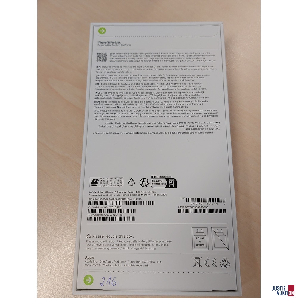 Handy der Marke Apple iPhone 16 Pro Max Desert Titanium&comma; 256GB