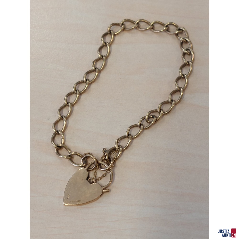 Armband mit Herzverschluss 375 &permil; punziert L&auml;nge 20 cm&comma; 9&comma;6 g