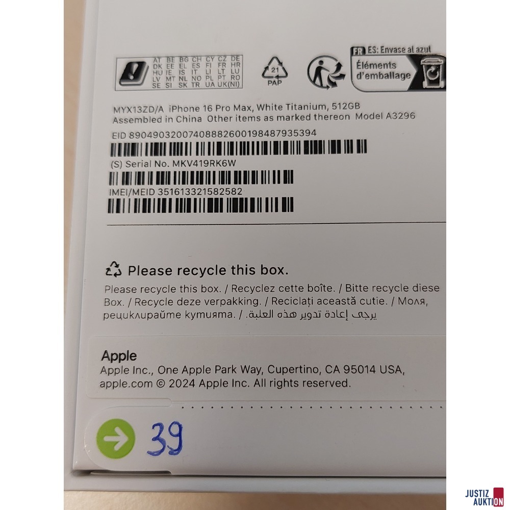 Handy der Marke Apple iPhone 16 Pro Max White Titanium&comma; 512GB