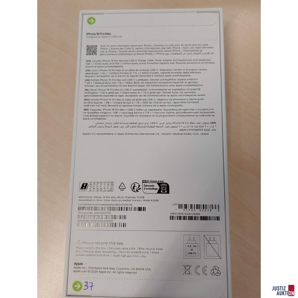 Handy der Marke Apple iPhone 16 Pro Max White Titanium&comma; 512GB