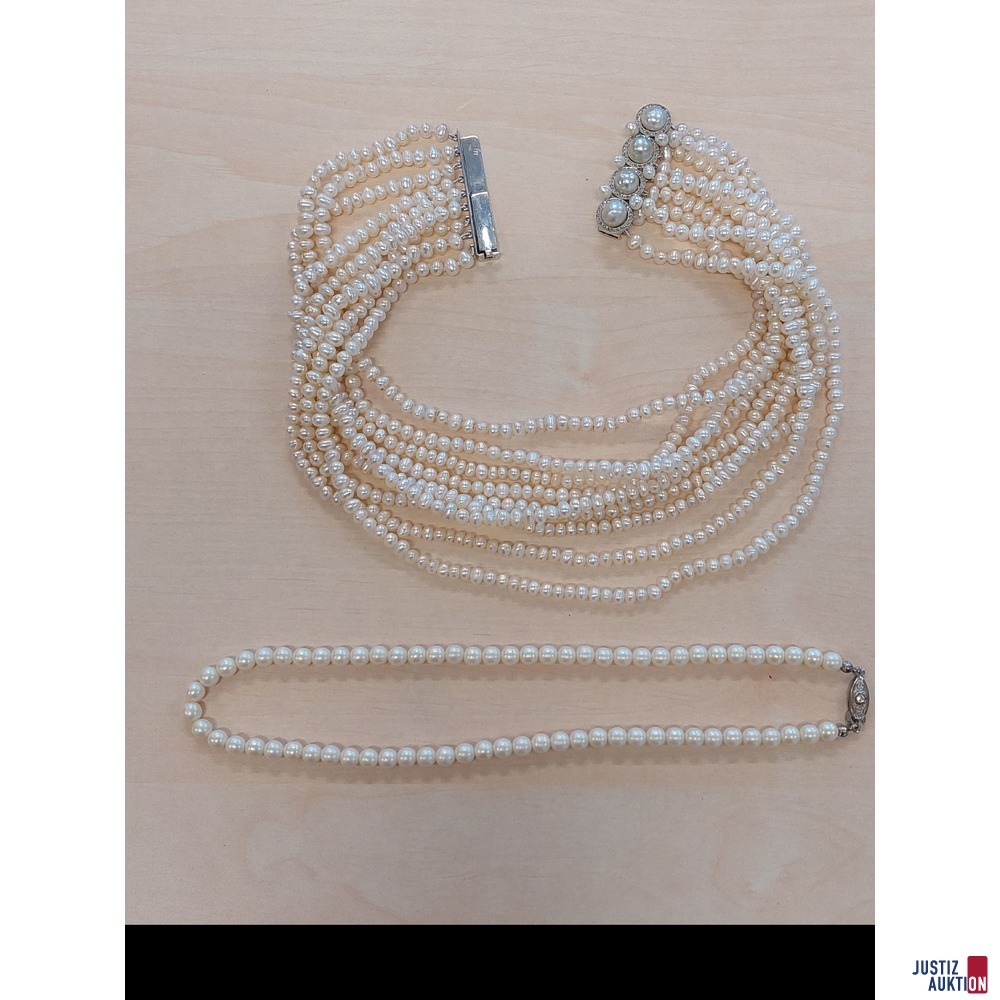 Perlenkette 9-reihig mit Weißgold-Verschluss 585 ‰
