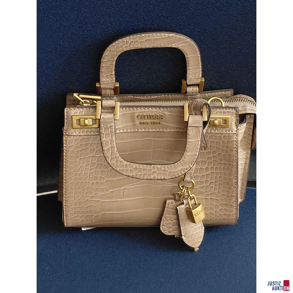 Guess Handtasche Katey Croc Mini Satchel Farbe Braun mit Trageriemen