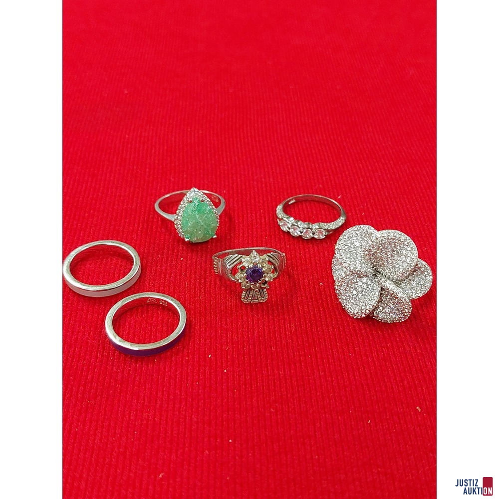 6 Damenringe 925 Silber punziert - diverse Damengrößen