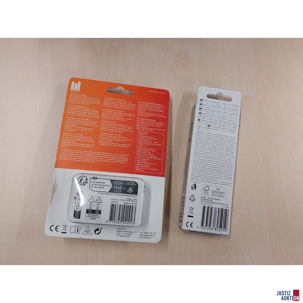1 Earphones der Marke Roseland TWS Sport RE-300 1 Daten &amp&semi; Ladekabel der Marke VIVESS L&auml;nge 1&comma;5 m