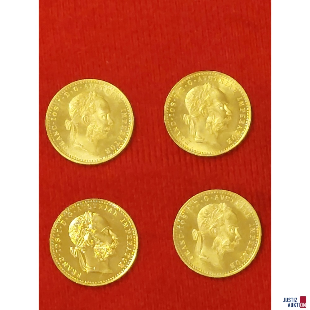 4 Einfachdukaten 986 Gold Gewicht je 3,49 g