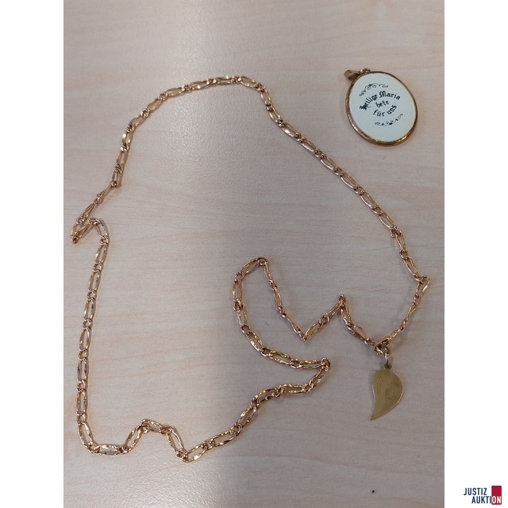 Konvolut aus Geldgoldketten mit Madonna-Email-Anh&auml;nger&comma; 585&permil; punziert&comma; 12g Goldgewicht&comma; Kettenl&auml;ngen&colon; je 55cm