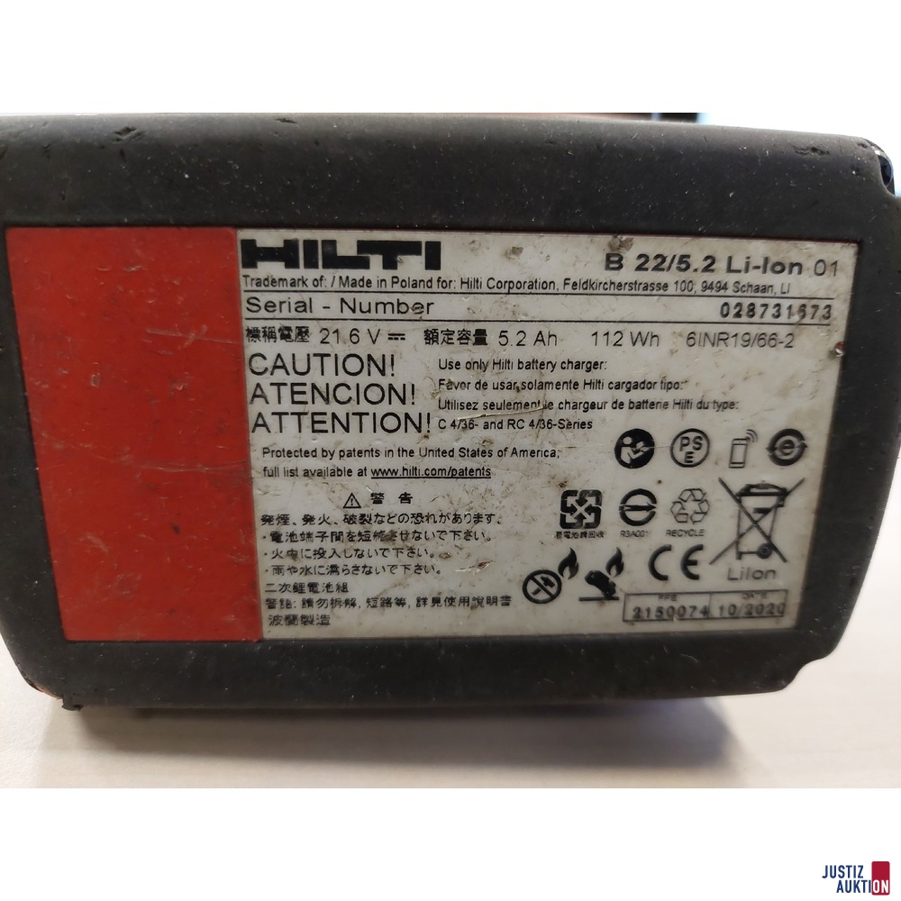 Akku-Winkelschleifer der Marke Hilti AG 4S-A22 mit Akku B22 5&period;2