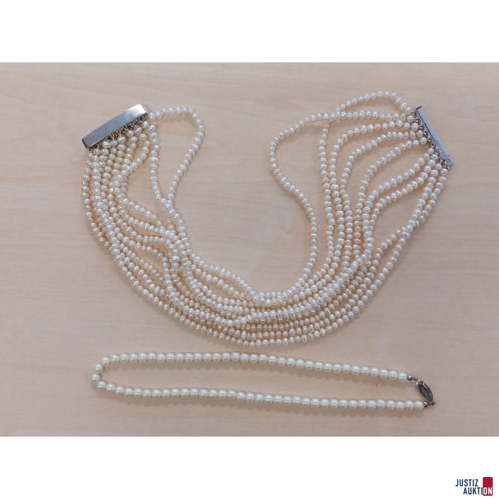 Perlenkette 9-reihig mit Weißgold-Verschluss 585 ‰