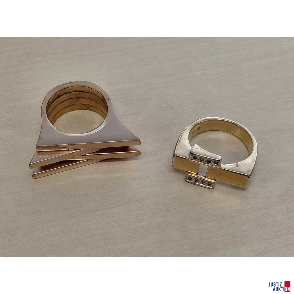 2 Ringe Modeschmuck Gelbgold und Rosegold vergoldet Gr&ouml;&szlig;en 57 und 59