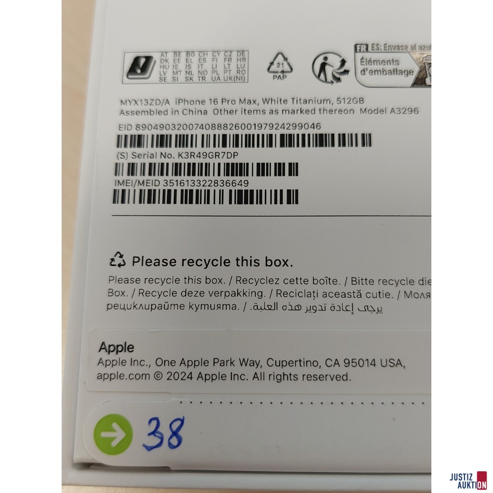 Handy der Marke Apple iPhone 16 Pro Max White Titanium&comma; 512GB