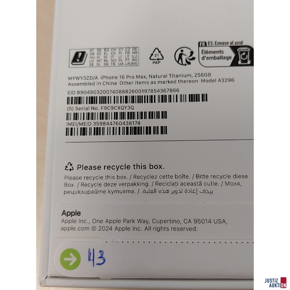 Handy der Marke Apple iPhone 16 Pro Max Natural Titanium&comma; 256GB