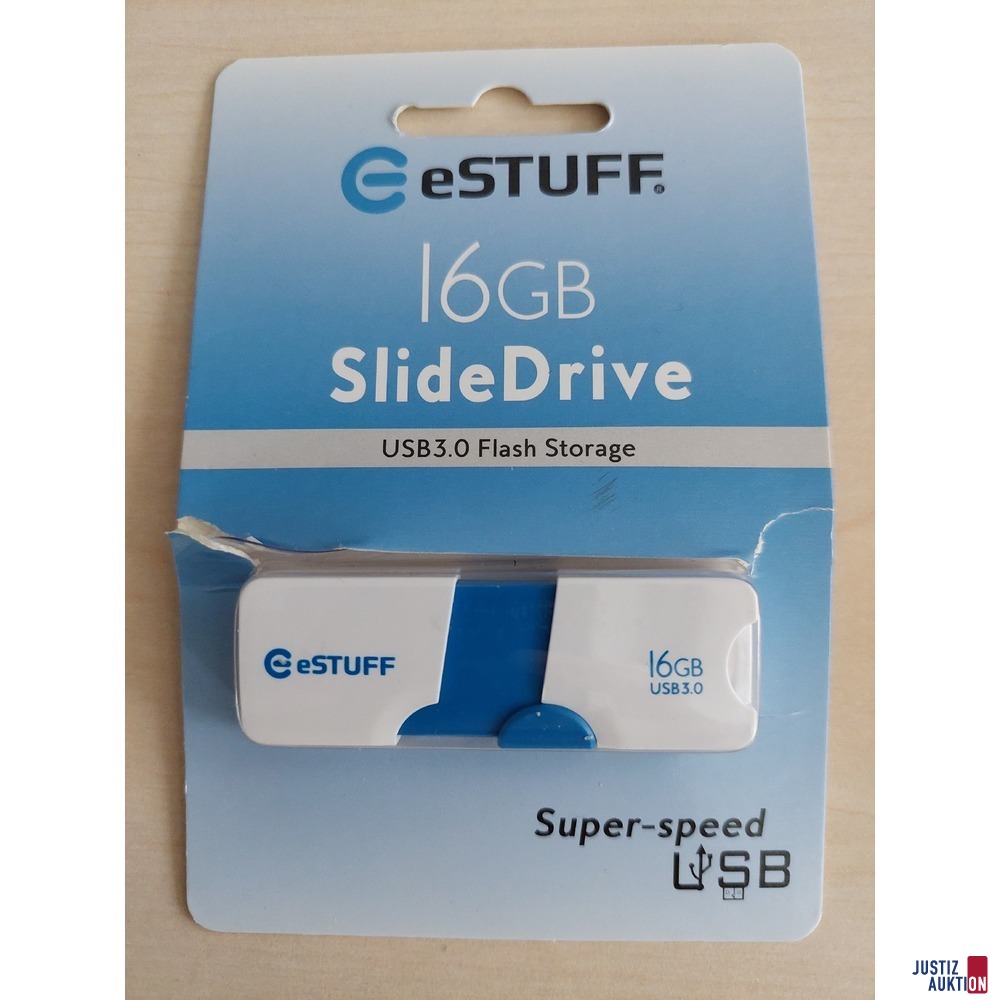 USB Stick der Marke eSTUFF 16 GB Slide Drive USB3.0 Flash Storage NEU und originalverpackt