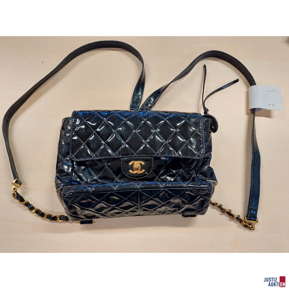 Vintage Chanel Lederrucksack&nbsp;Lackleder schwarz