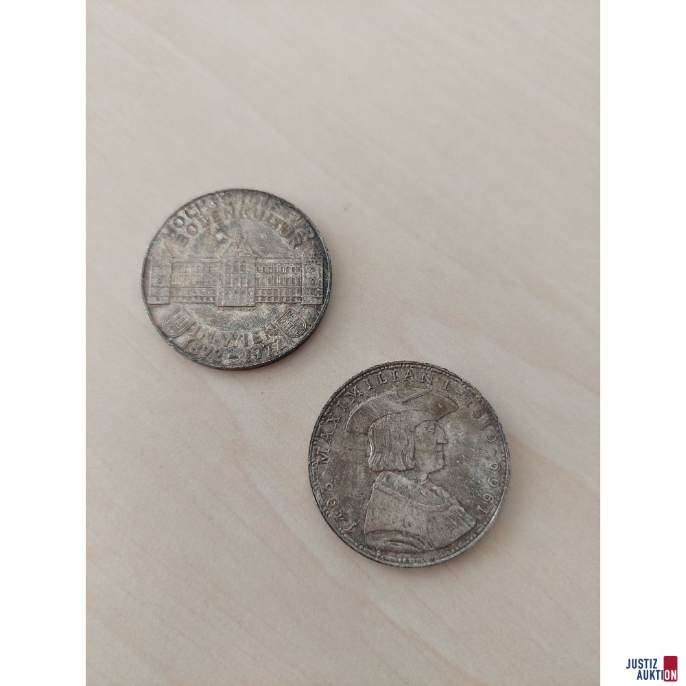 2 Silbermünzen ATS 50,-- Feingehalt 900 Silber Gesamtgewicht 40 g ​​​​​​​Metallwert: € 23,00