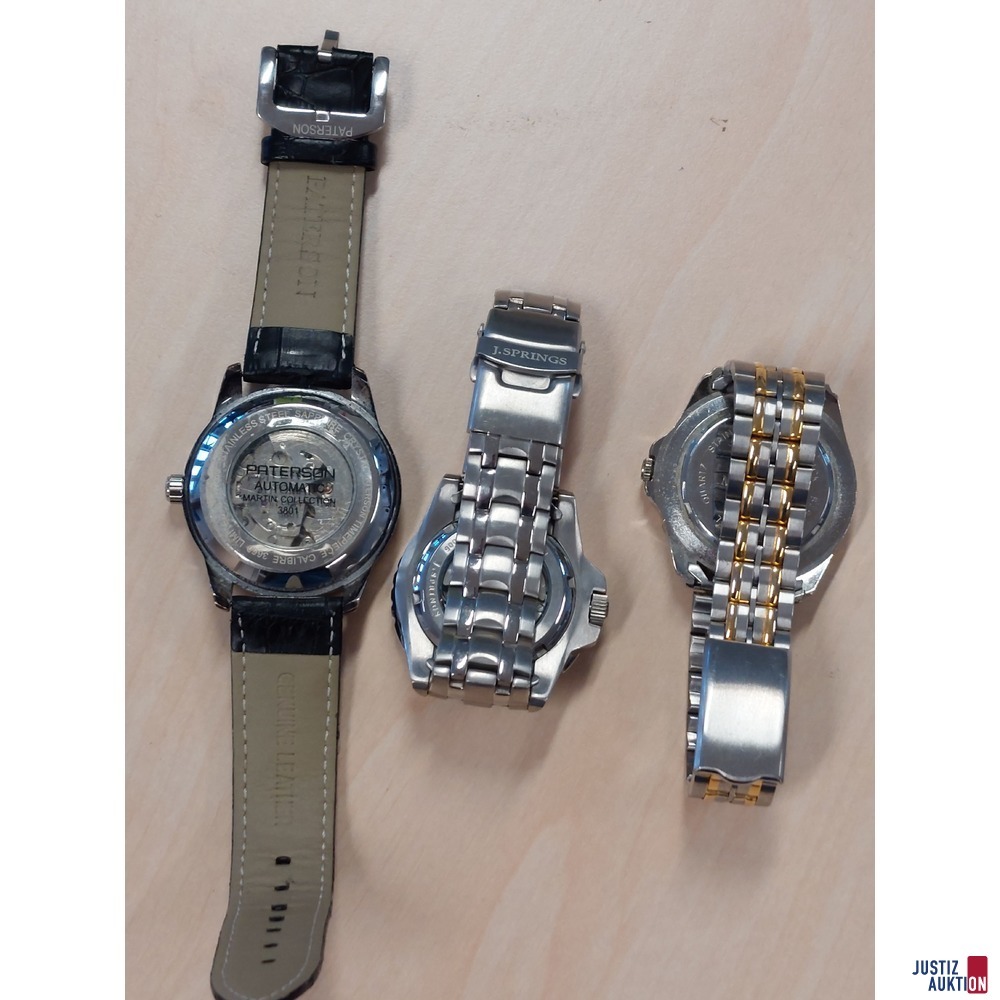 3 Herrenarmbanduhren Marke Peterson &lpar;Automatik&rpar;&comma; J&period; Springs &lpar;Automatik&rpar;&comma; Mercedes &lpar;Quartz&rpar;