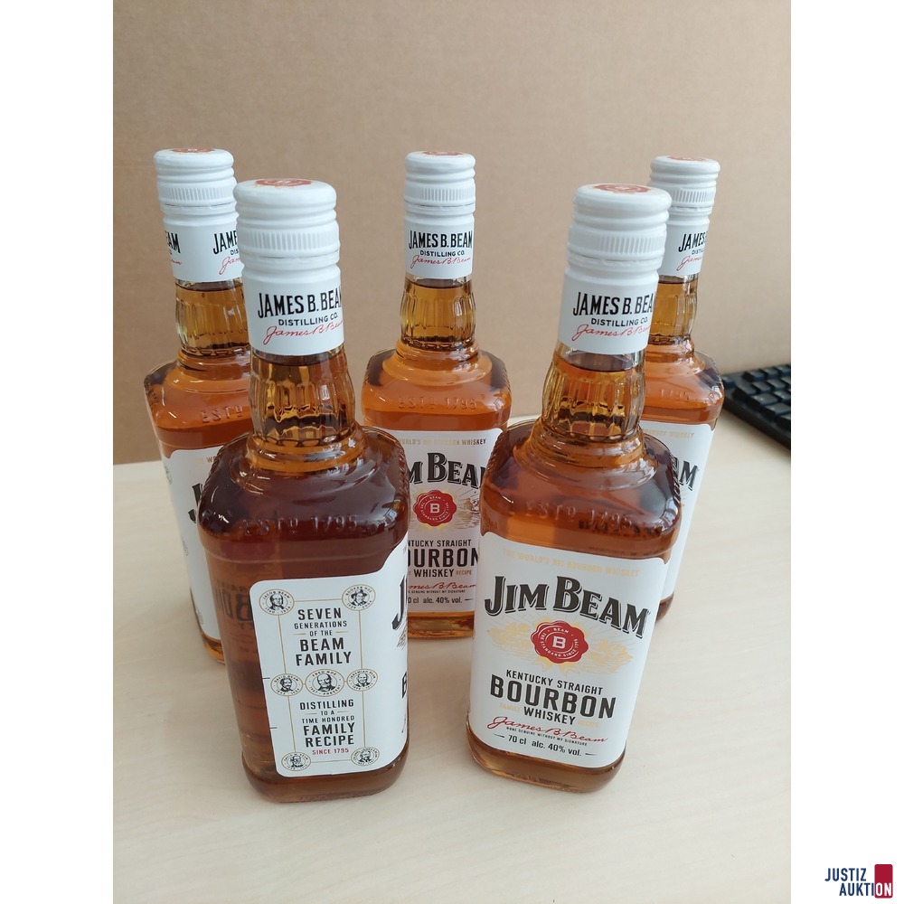 5 Flaschen Jim Beam Kentucky Straight Bourbon Whiskey 40 &percnt; 0&comma;7l